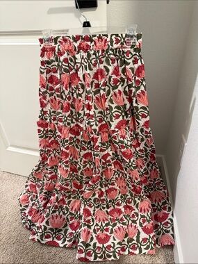 Bohemian Tiered Maxi Skirt in Red Floral